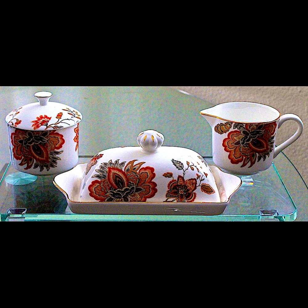 GRACES TEAWARE BUTTER CREAMER SUGAR SET PORCELAIN